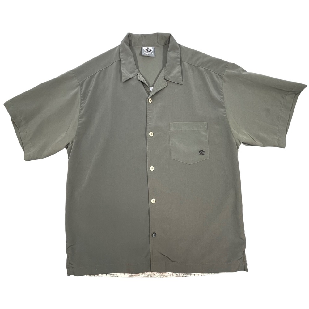 Rietveld Olive Green Mermaid Hula Girl Graphic Button Up Shirt Mens XL
